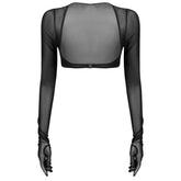 Solid Color See-through Gloves Crop Tops